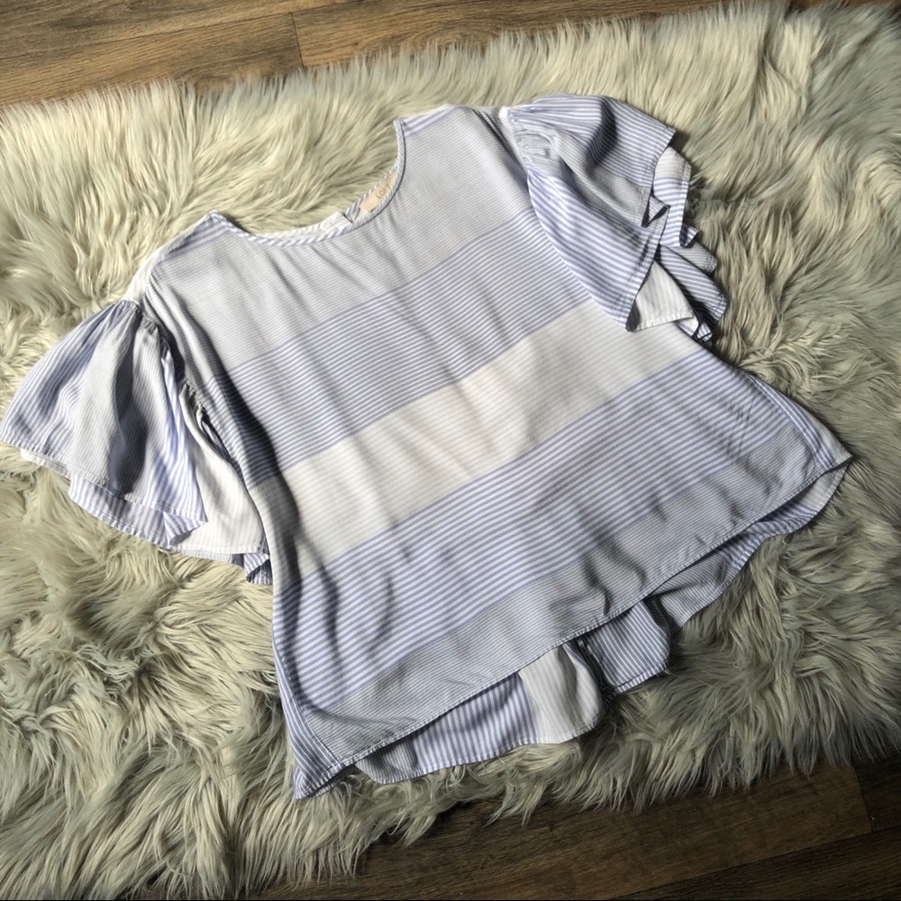 Loft Striped Flutter Button Back Peplum Back Top - image 1